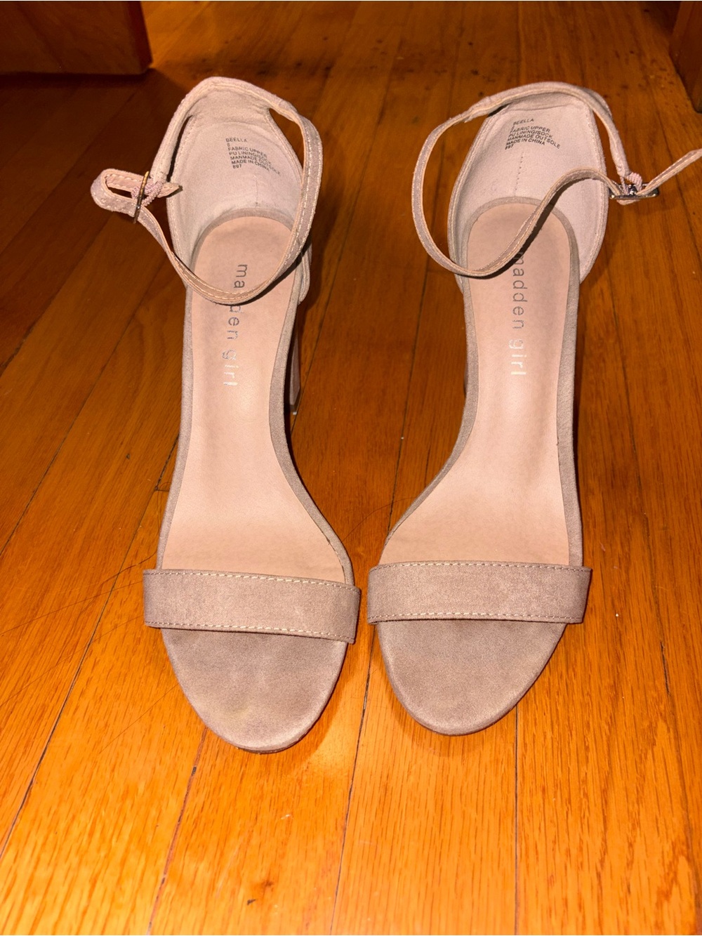 Madden Girl Nude Suede Ankle-Strap Block Heels